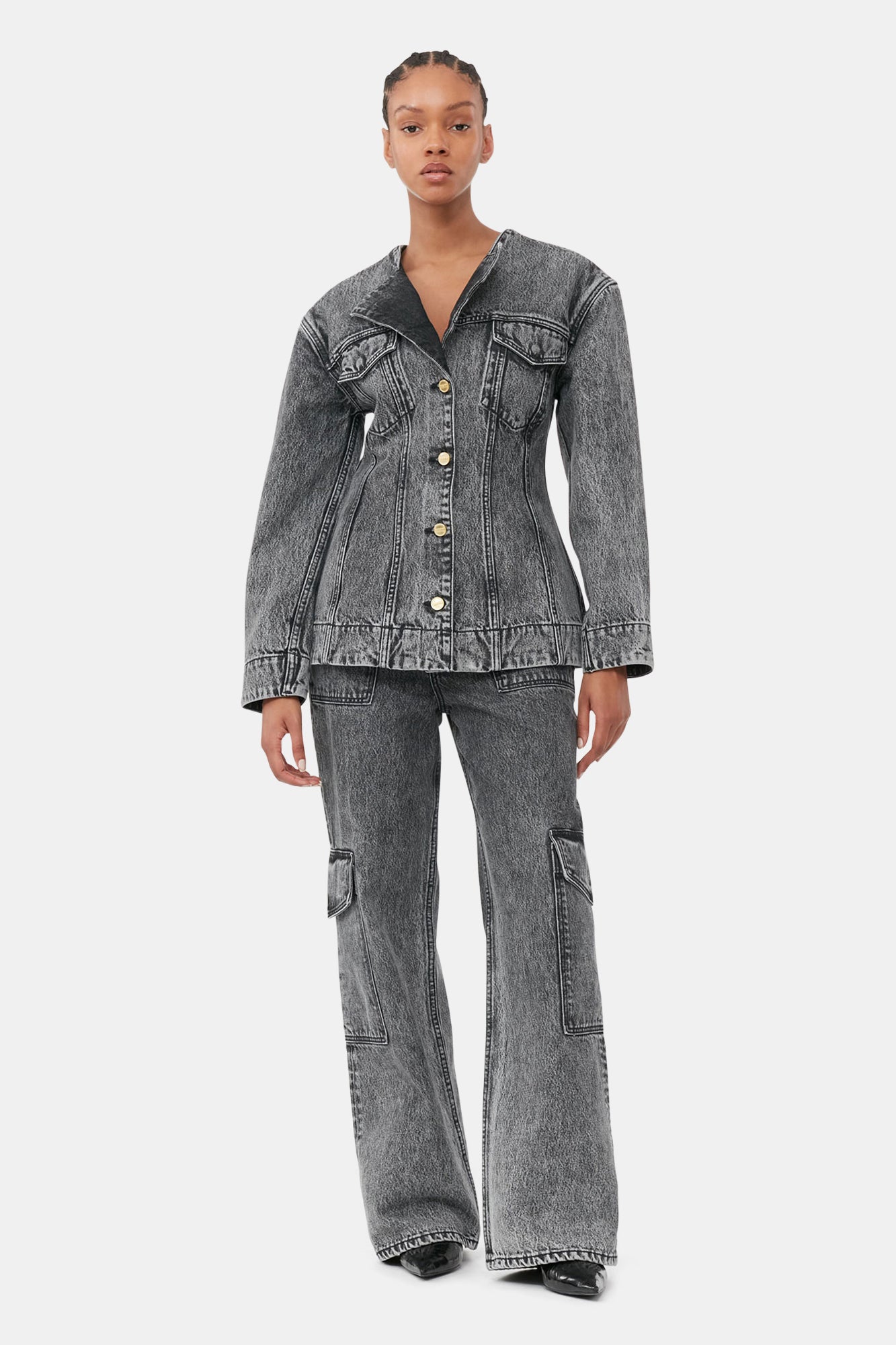 Denim Fitted Blazer | Black Washed