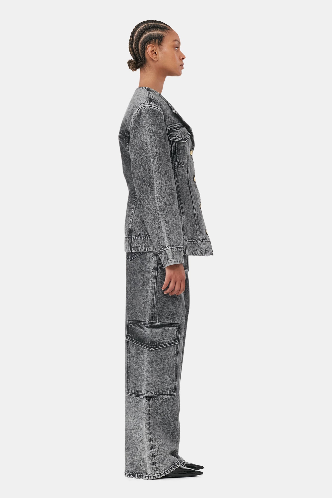 Denim Fitted Blazer | Black Washed