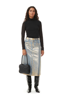 Denim Midi Skirt | Gold