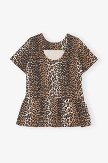 Print Denim Slip-On style Open-Back Mini Dress | Leopard