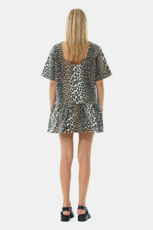 Print Denim Slip-On style Open-Back Mini Dress | Leopard