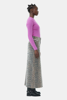 Print Denim Maxi Slit Skirt | Leopard