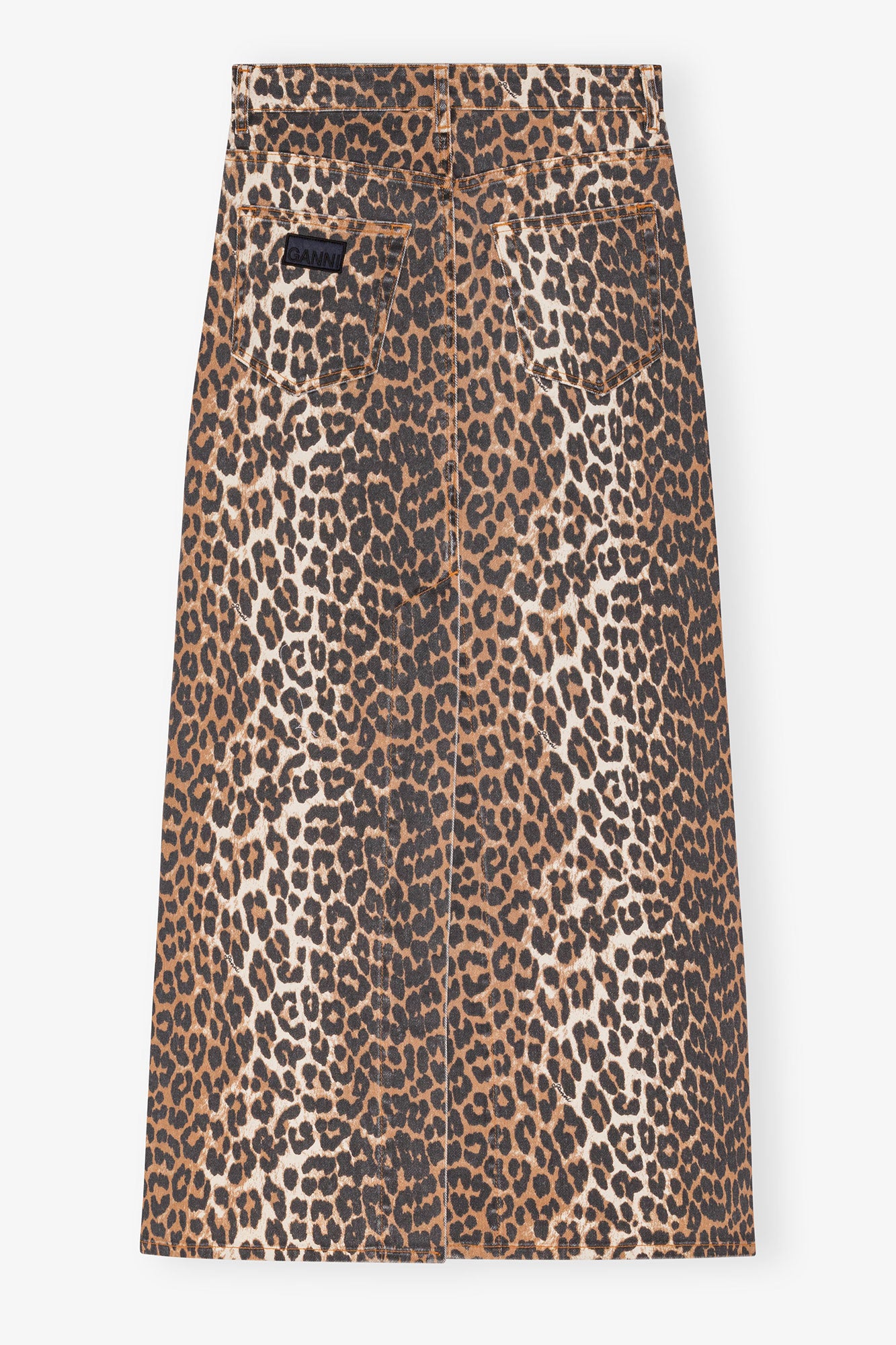 Print Denim Maxi Slit Skirt | Leopard