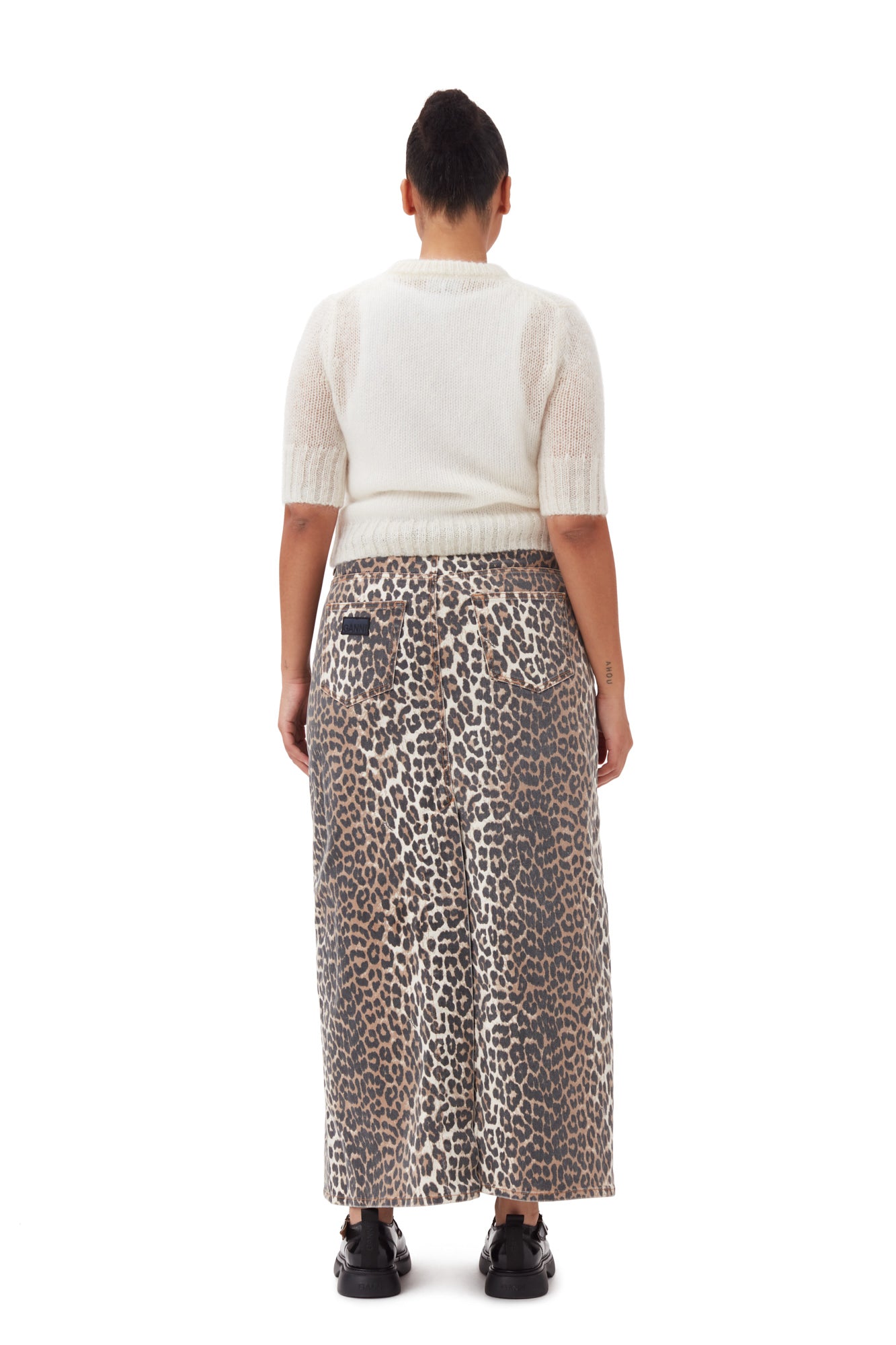 Print Denim Maxi Slit Skirt | Leopard