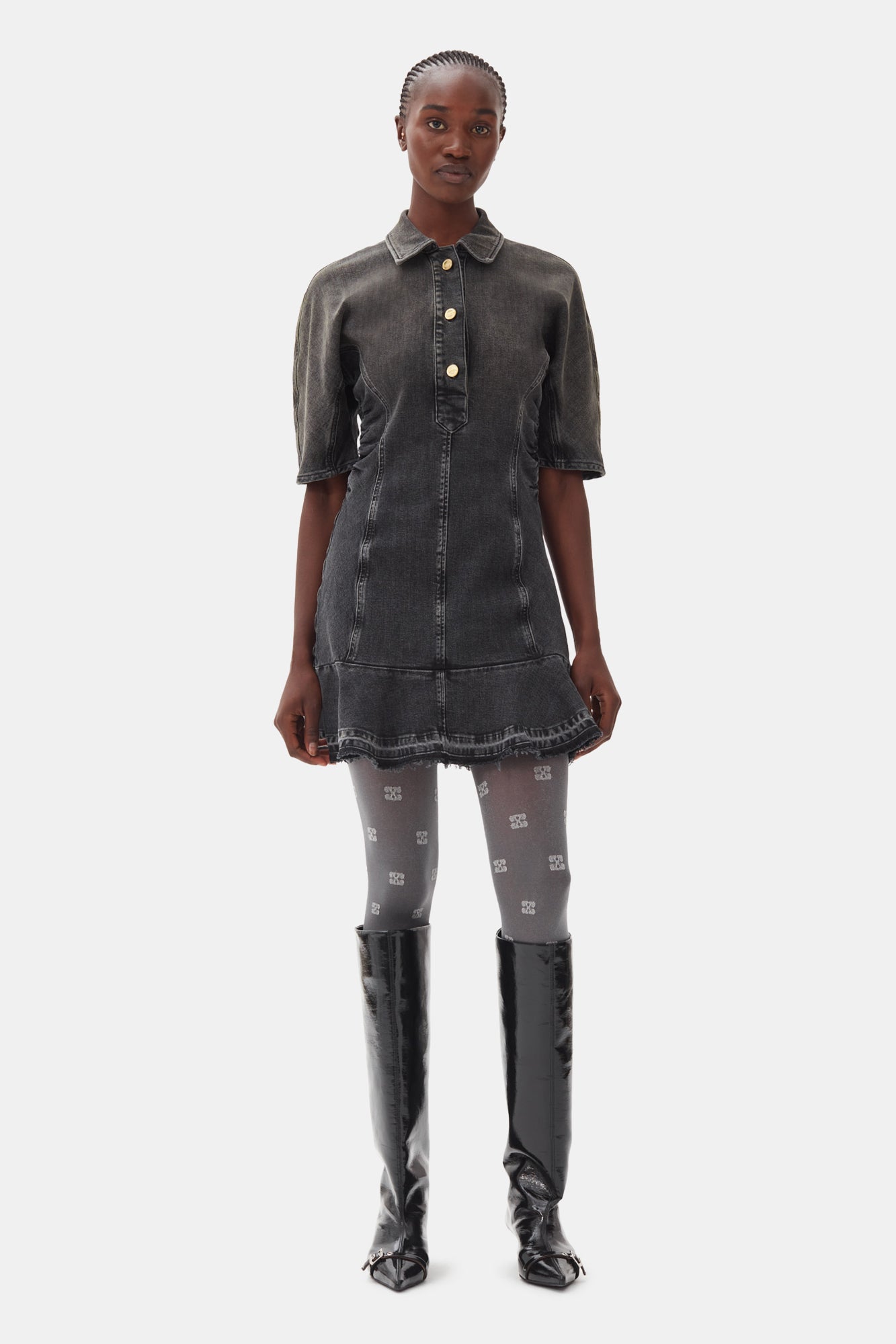 Edge Denim Mini Dress | Washed Black/Black