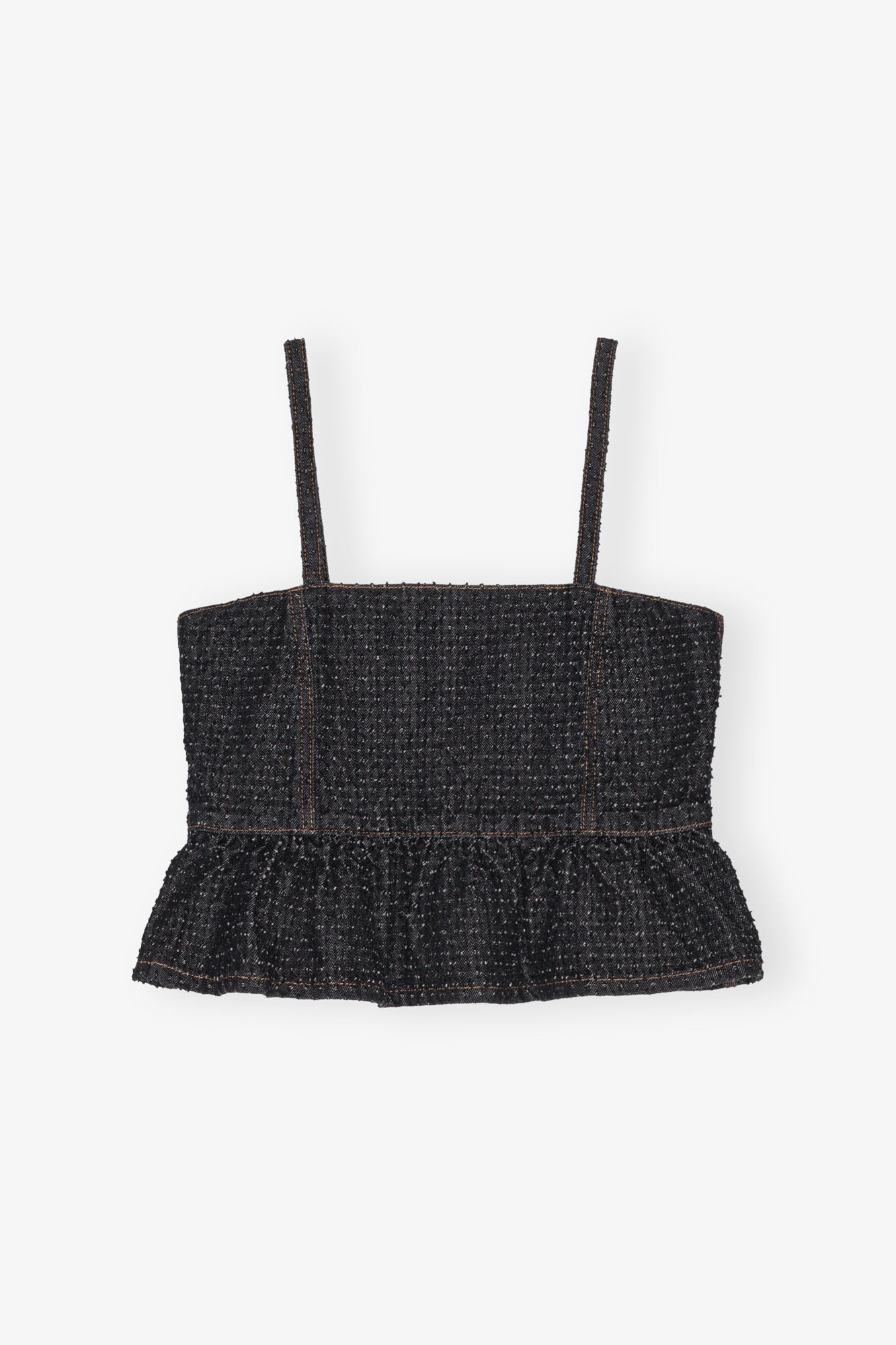 Fluffy Denim Strap Top | Black