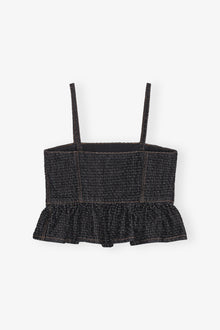 Fluffy Denim Strap Top | Black