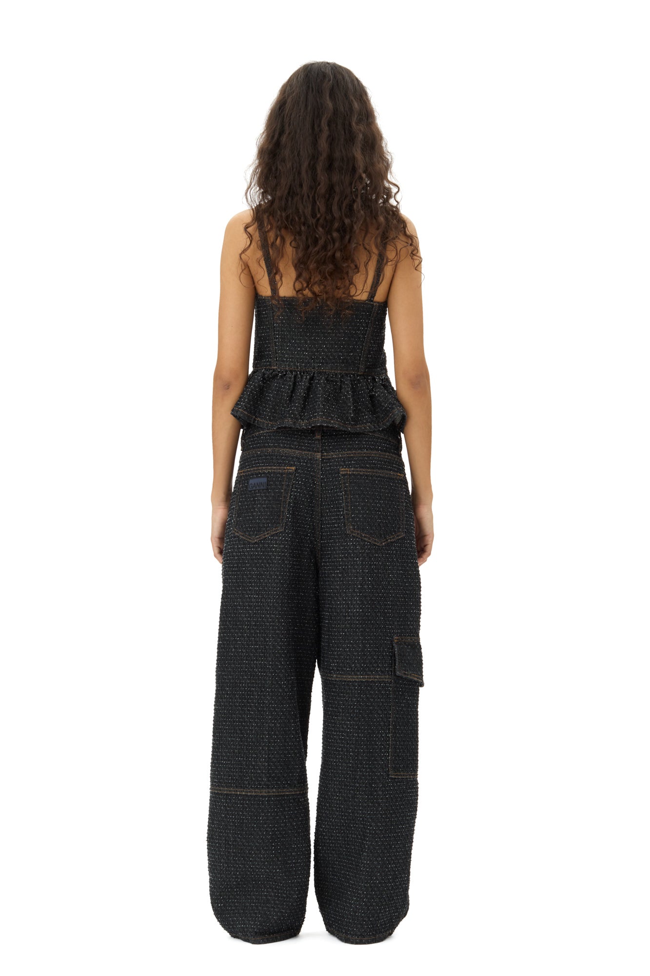 Fluffy Denim Strap Top | Black