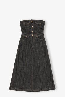 Fluffy Denim Long Corsage Dress | Black