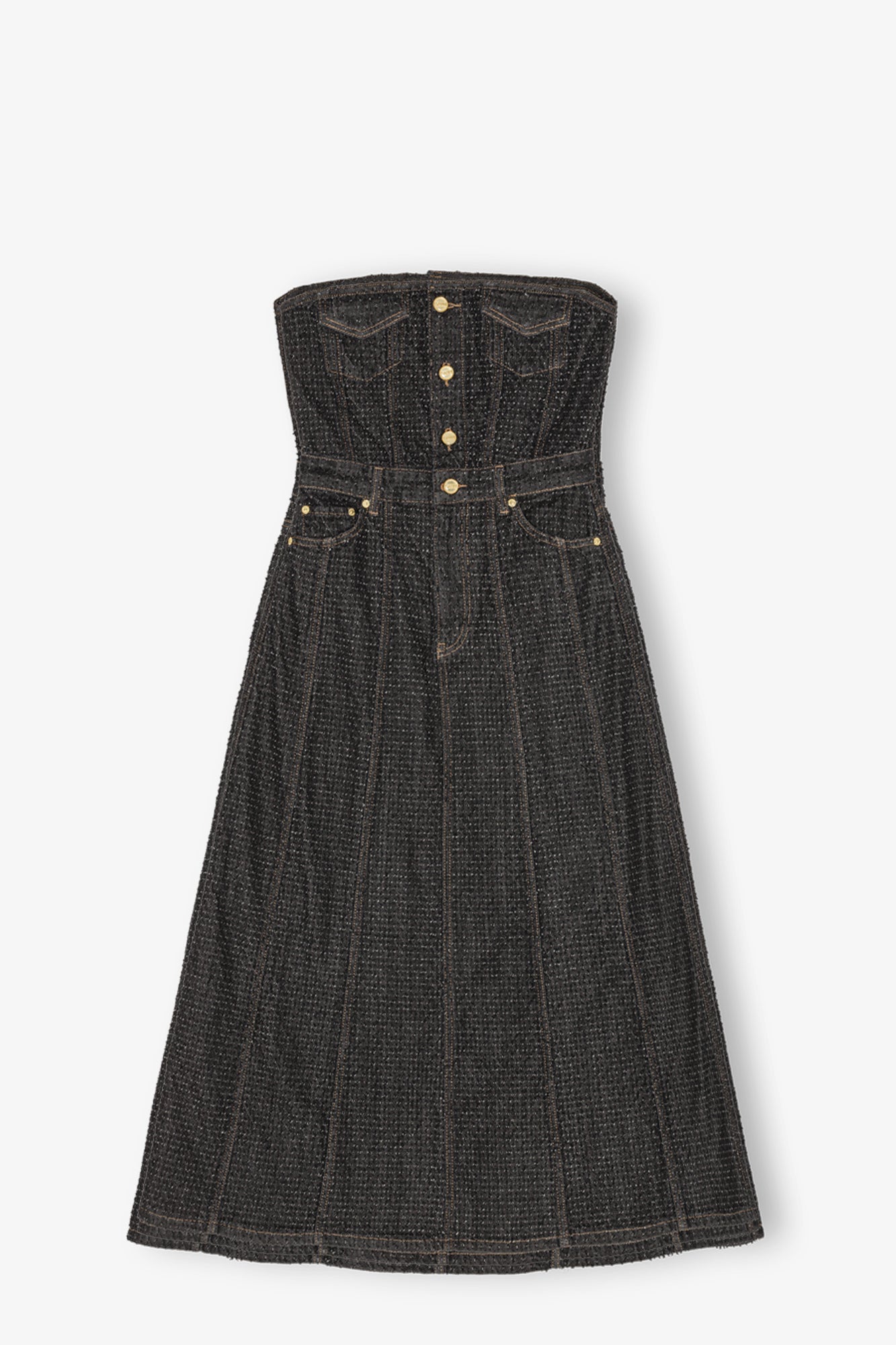 Fluffy Denim Long Corsage Dress | Black