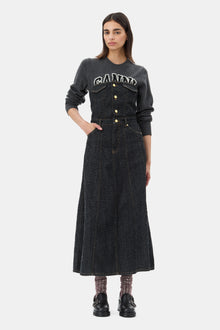 Fluffy Denim Long Corsage Dress | Black