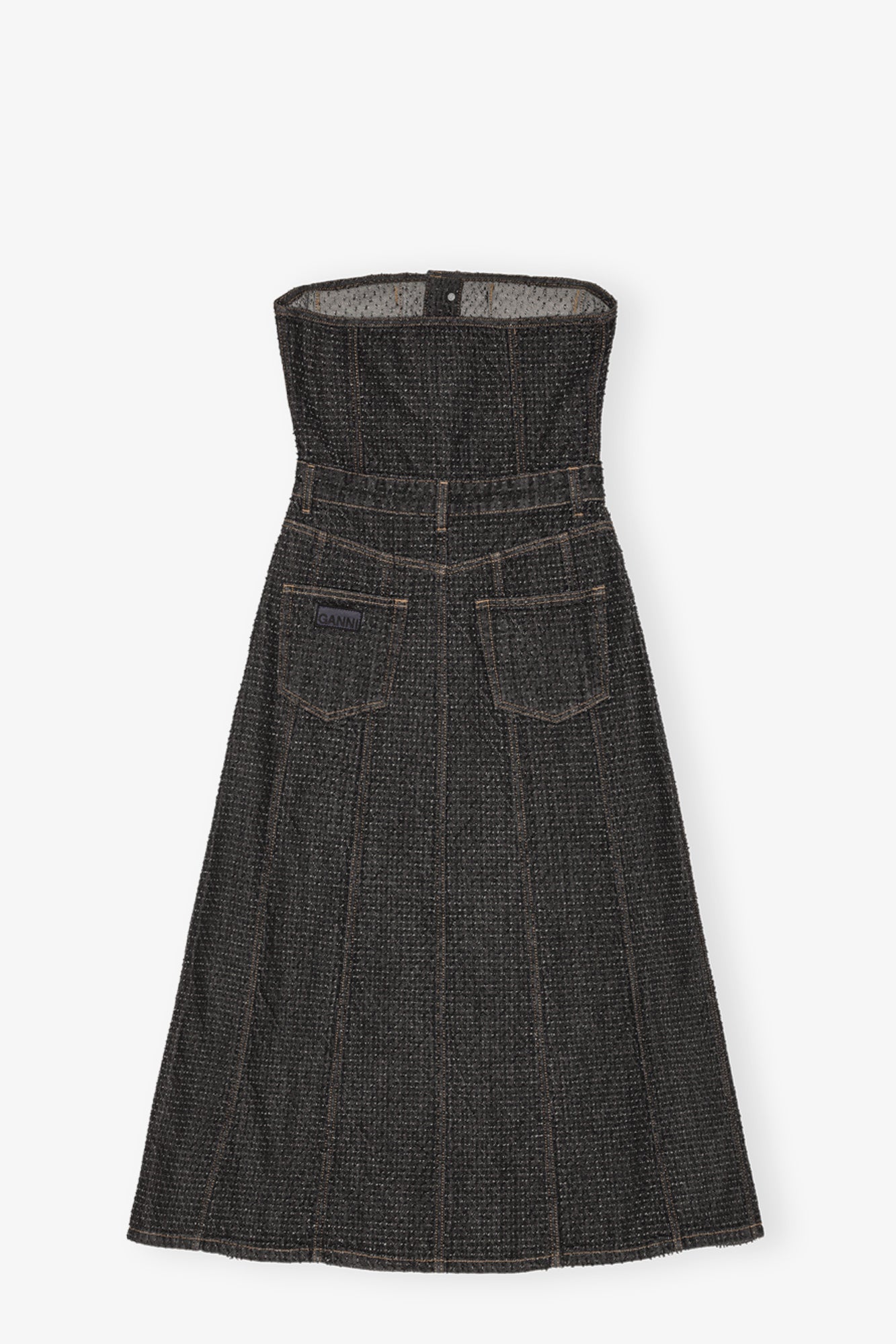 Fluffy Denim Long Corsage Dress | Black