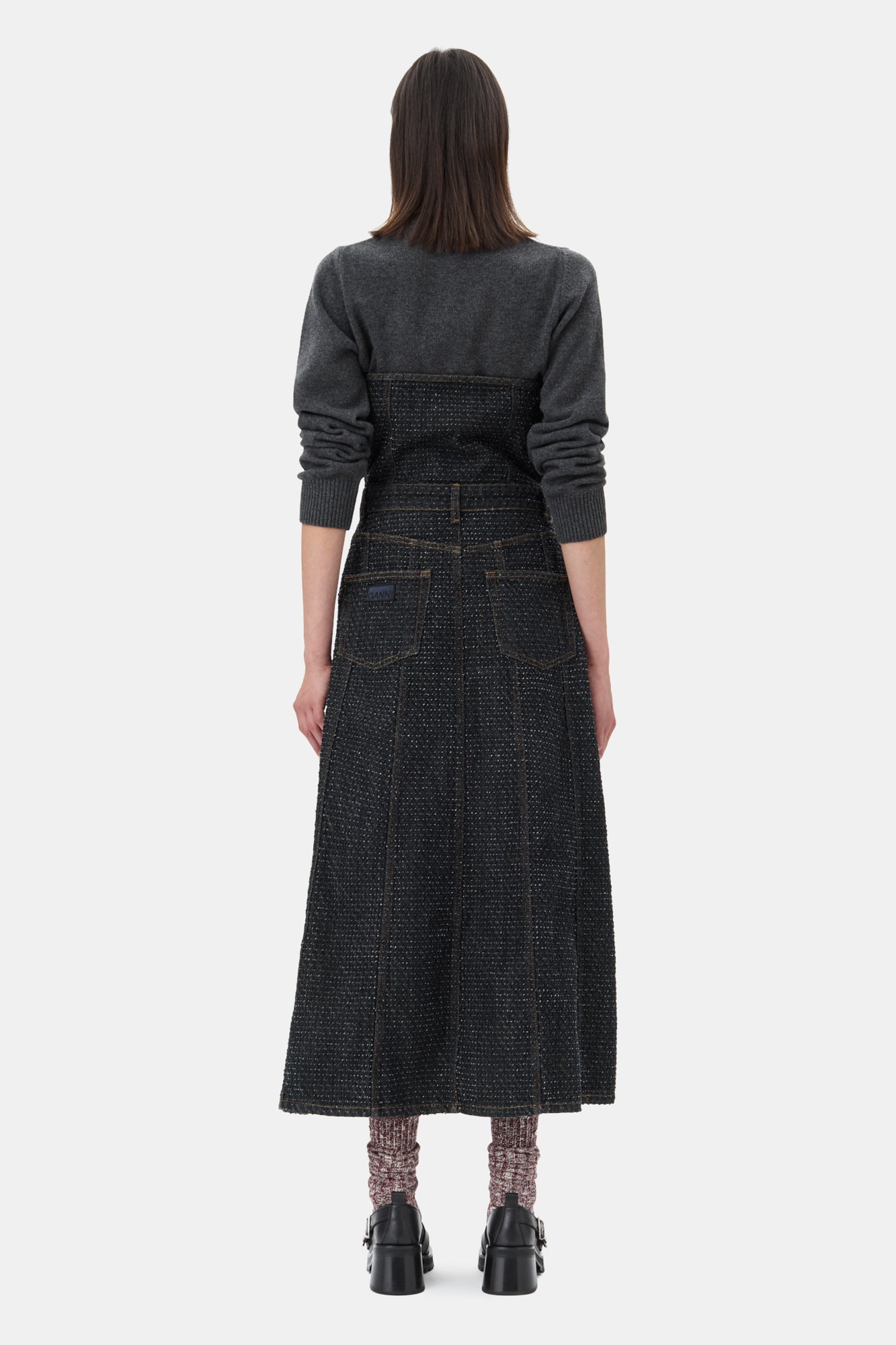 Fluffy Denim Long Corsage Dress | Black