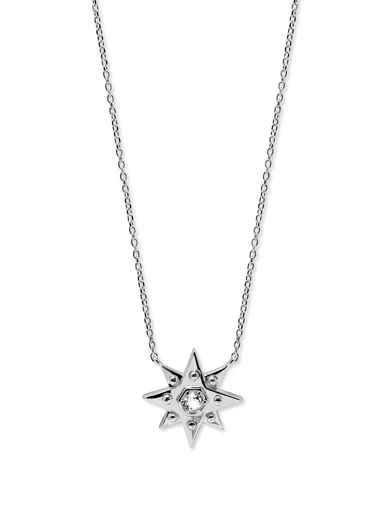 Jac+Jo Icon Vintage Star Necklace | Clear Topaz | 925 Rhodium Plated Sterling Silver