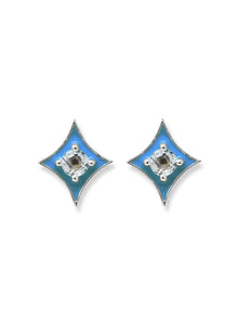 Jac+Jo Gothic Diamond Enamel Silver Studs | Clear Topaz | 925 Rhodium Plated Sterling Silver