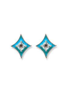 Jac+Jo Gothic Diamond Enamel Studs | Clear Topaz | 14K Yellow Gold