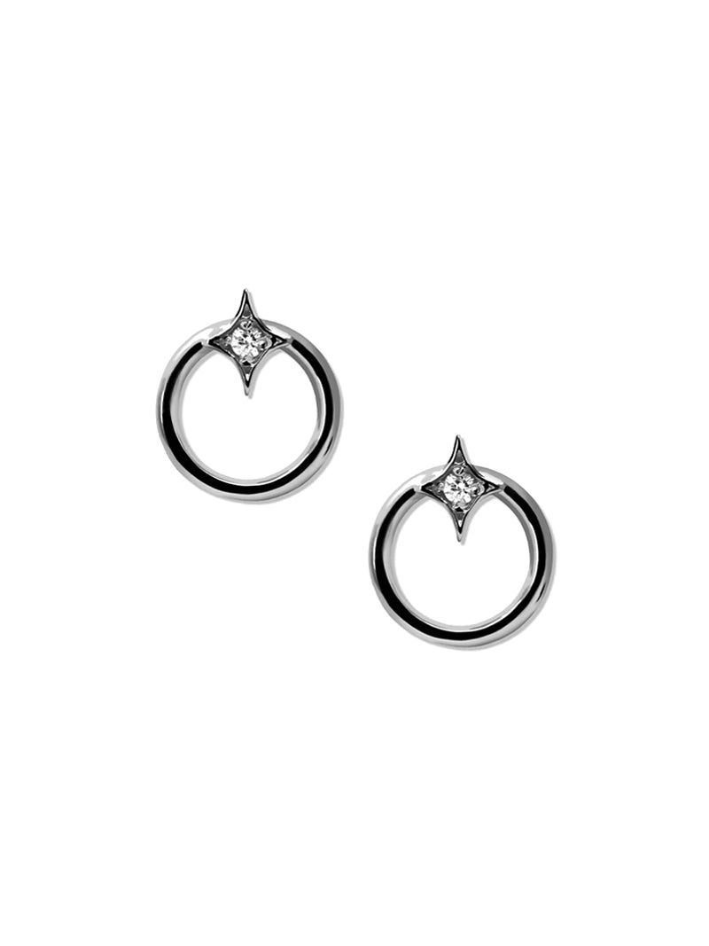 Jac+Jo Gothic Diamond Open Circle Studs | White Sapphire | 925 Rhodium Plated Sterling Silver