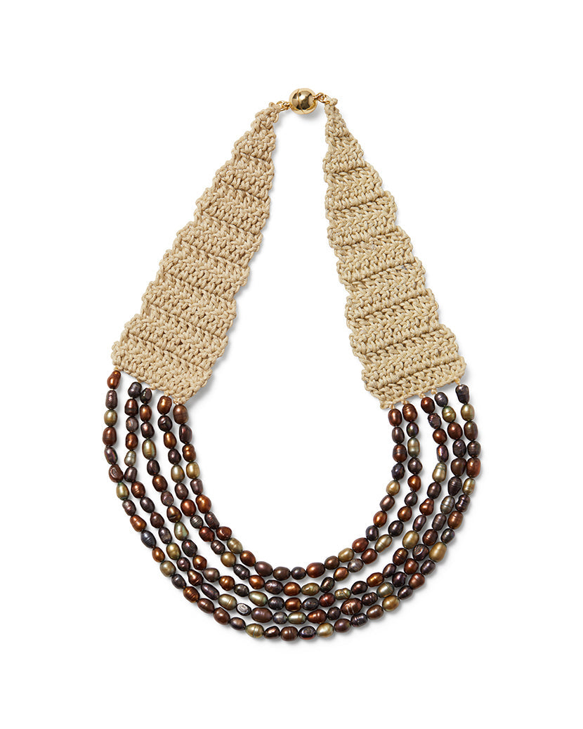 Freshwater Pearl Crochet Necklace | Gold/Dark Brown
