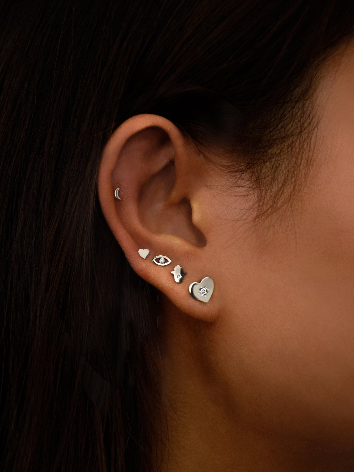 Jac+Jo Icon Hamsa Studs | White Sapphire | 925 Rhodium Plated Sterling Silver