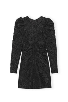 Jacquard V neck Mini Dress | Black