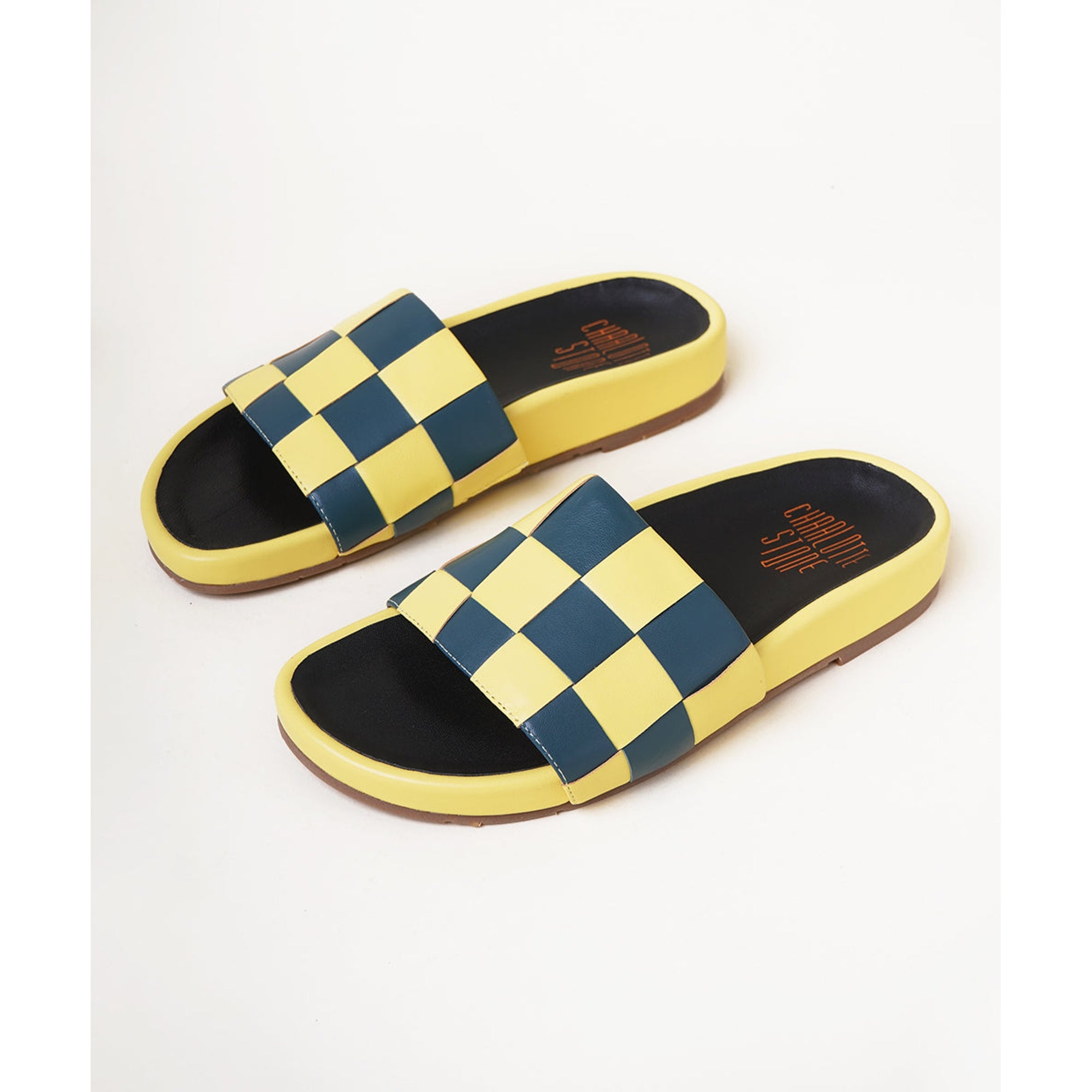 Jaquie Woven Flat Slide Sandal | Checker Butter