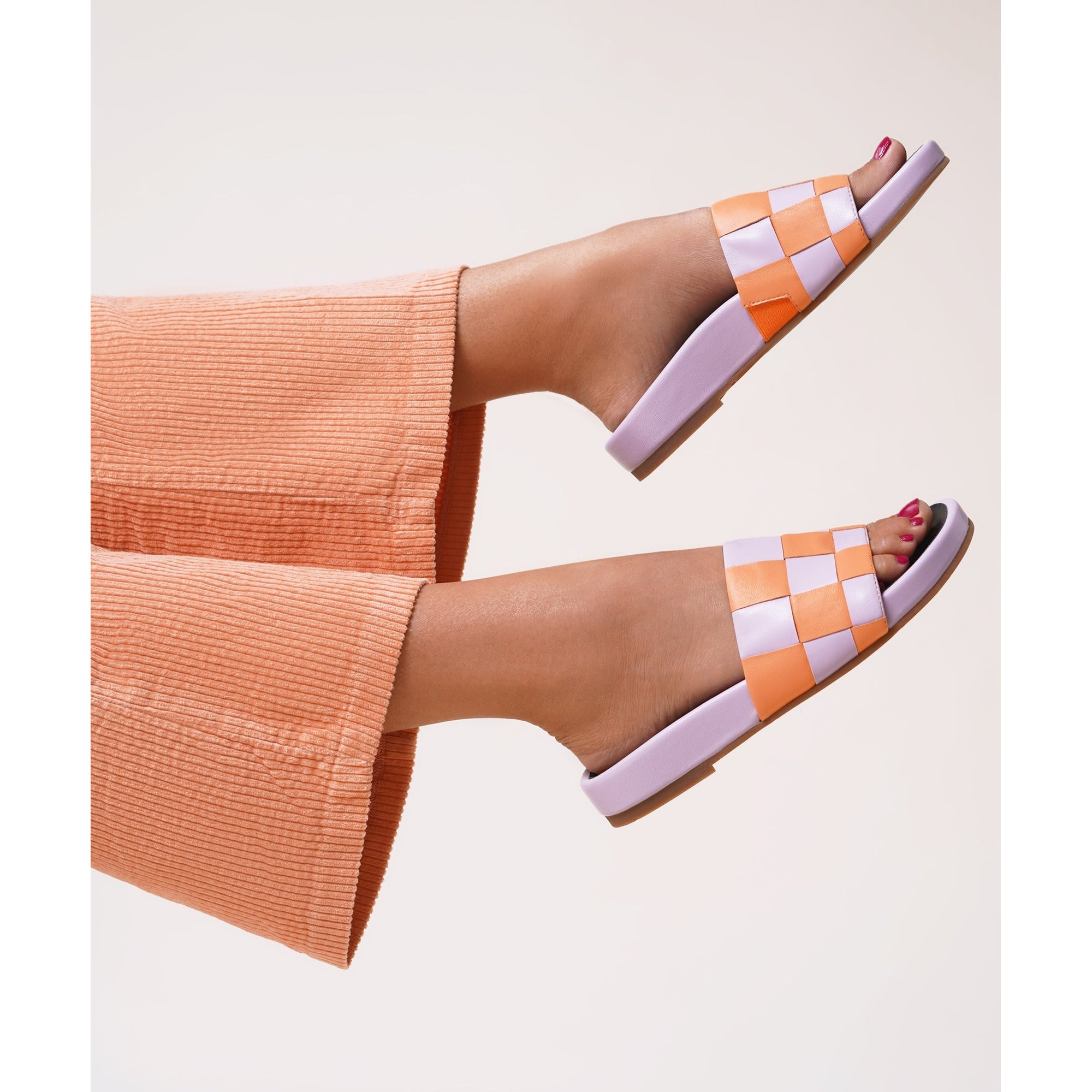 Jaquie Woven Flat Slide Sandal | Checker Lilac