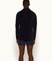 Jarrett Towelling Classic Fit Organic Towelling Long-Sleeve Polo Shirt | Night Iris