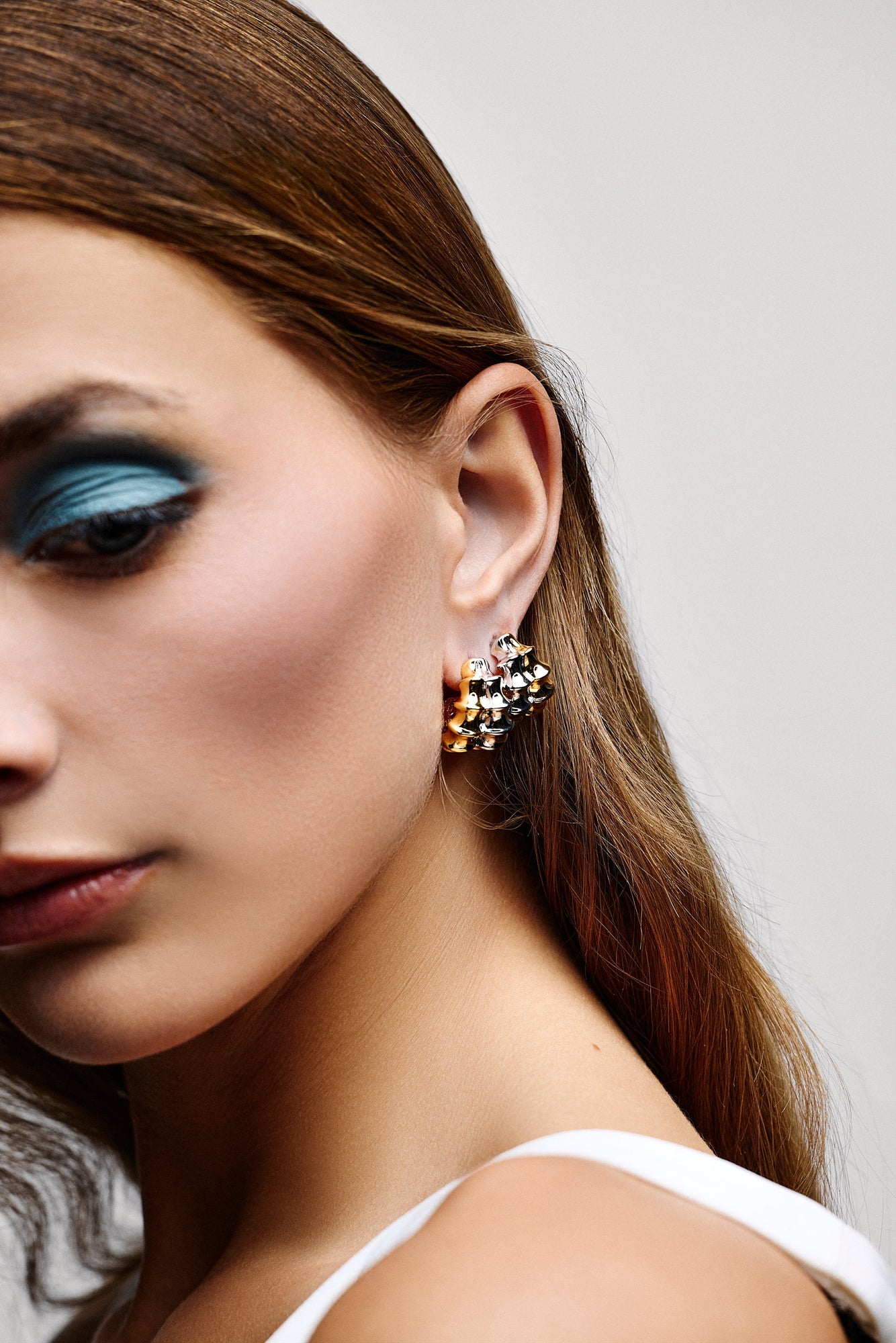 Double Murphy Micro Huggies earring - alternate angle | gold hoop earrings