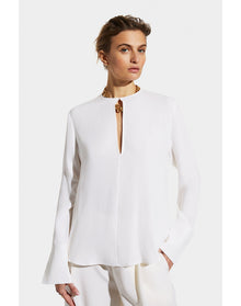 Jolie Silk Keyhole Top | Brilliant White