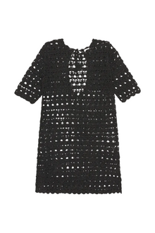 Crochet Open Back Mini Dress | Black