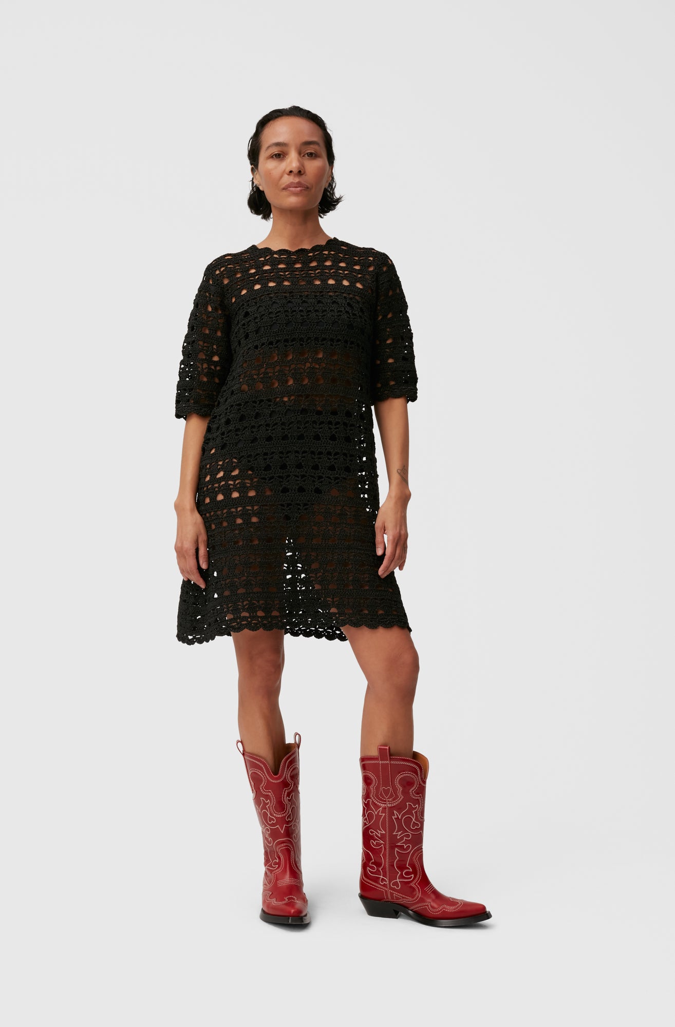 Crochet Open Back Mini Dress | Black