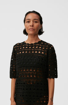 Crochet Open Back Mini Dress | Black