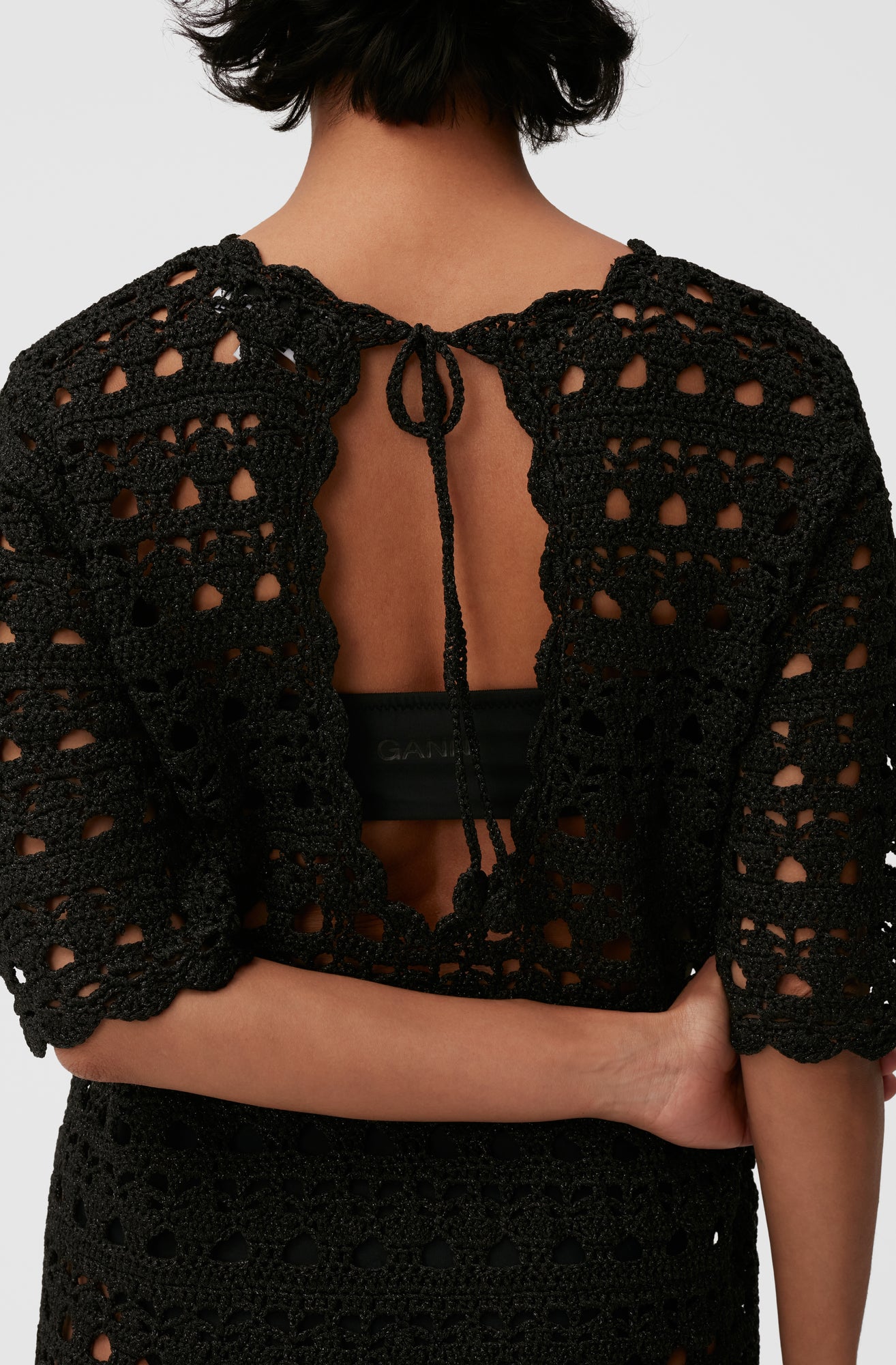 Crochet Open Back Mini Dress | Black