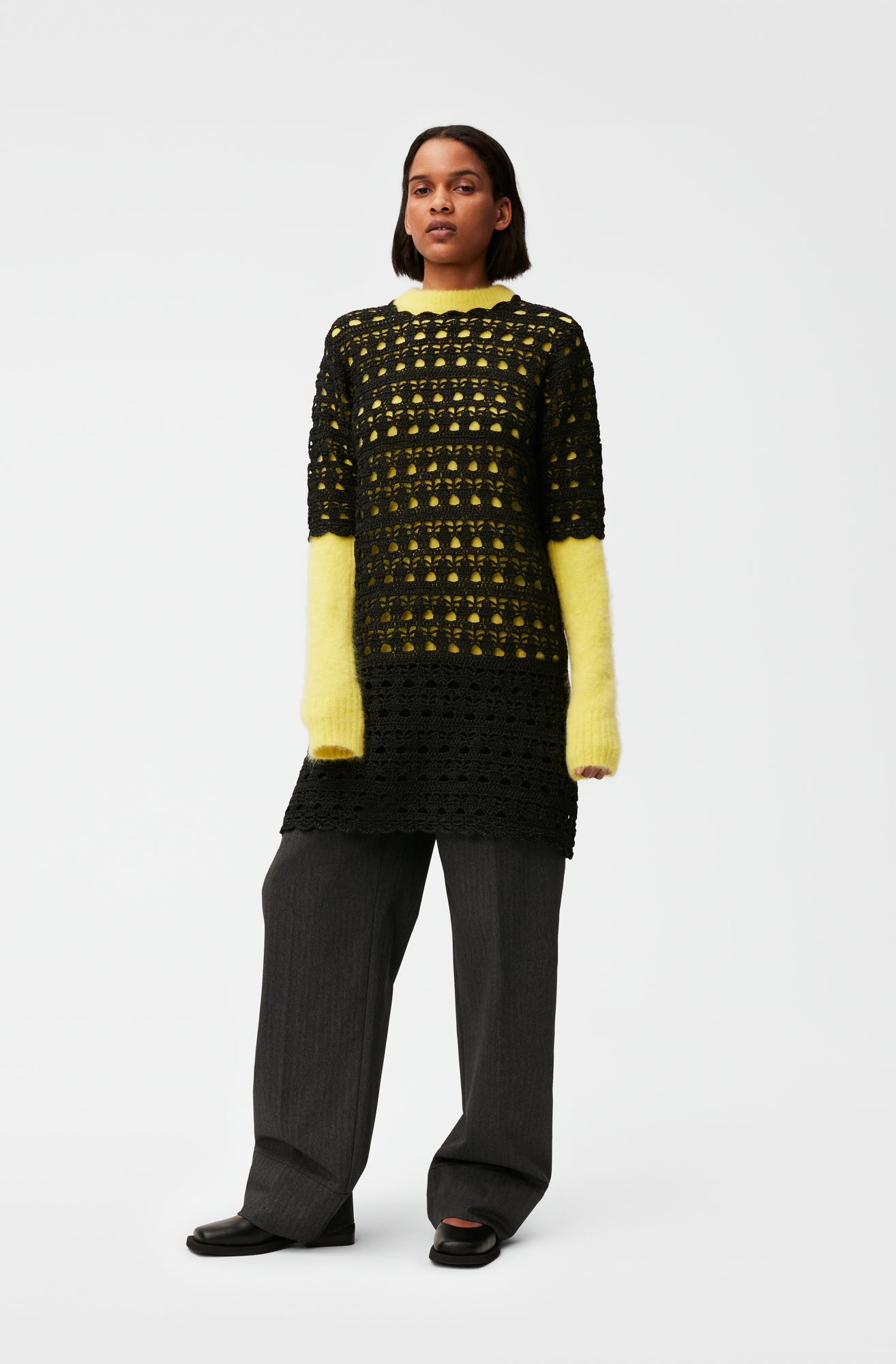 Crochet Open Back Mini Dress | Black