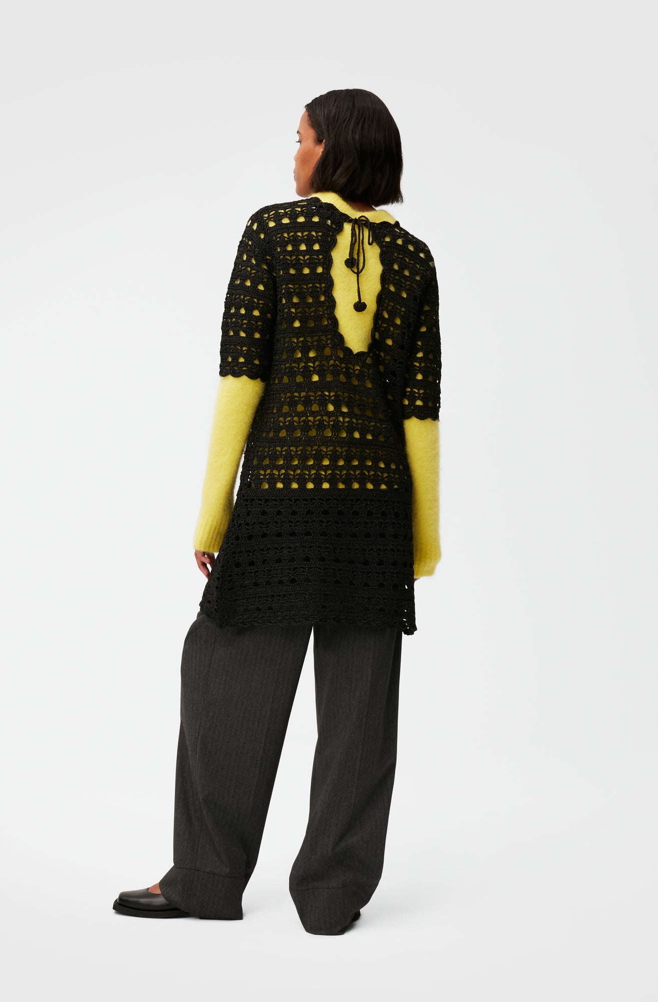 Crochet Open Back Mini Dress | Black