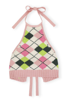 Graphic Cotton Halterneck Top | Multicolor