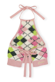 Graphic Cotton Halterneck Top | Multicolor