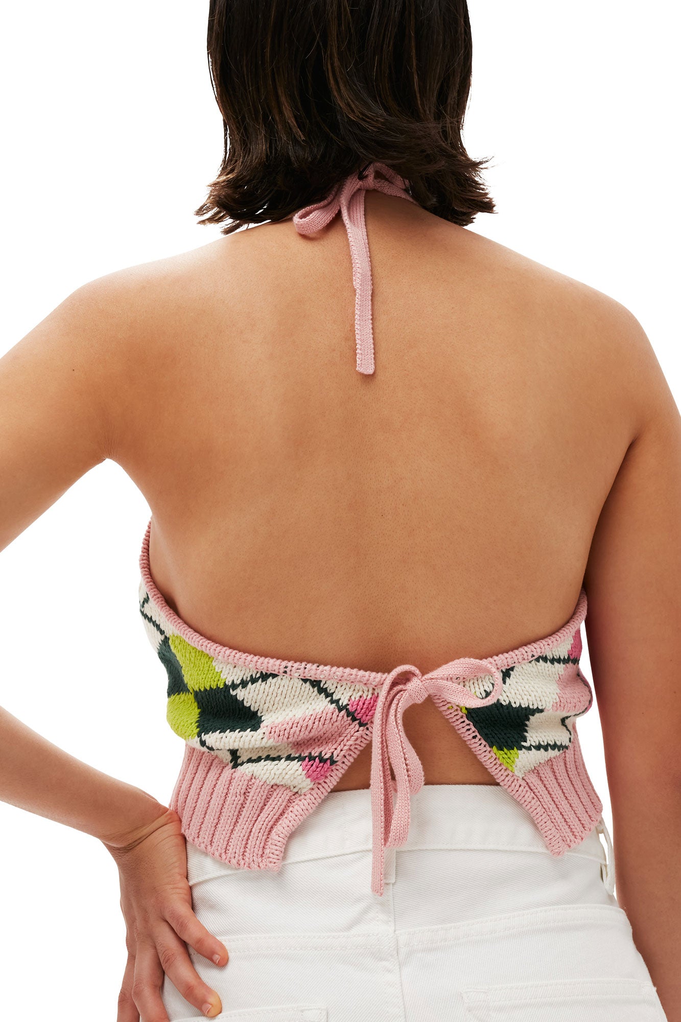 Graphic Cotton Halterneck Top | Multicolor