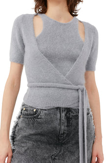 Brushed Alpaca Wrap Blouse | Frost Gray