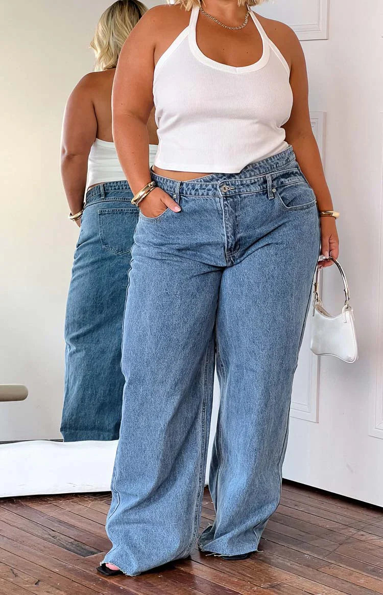 Kansis Uneven Waist Jeans | Blue