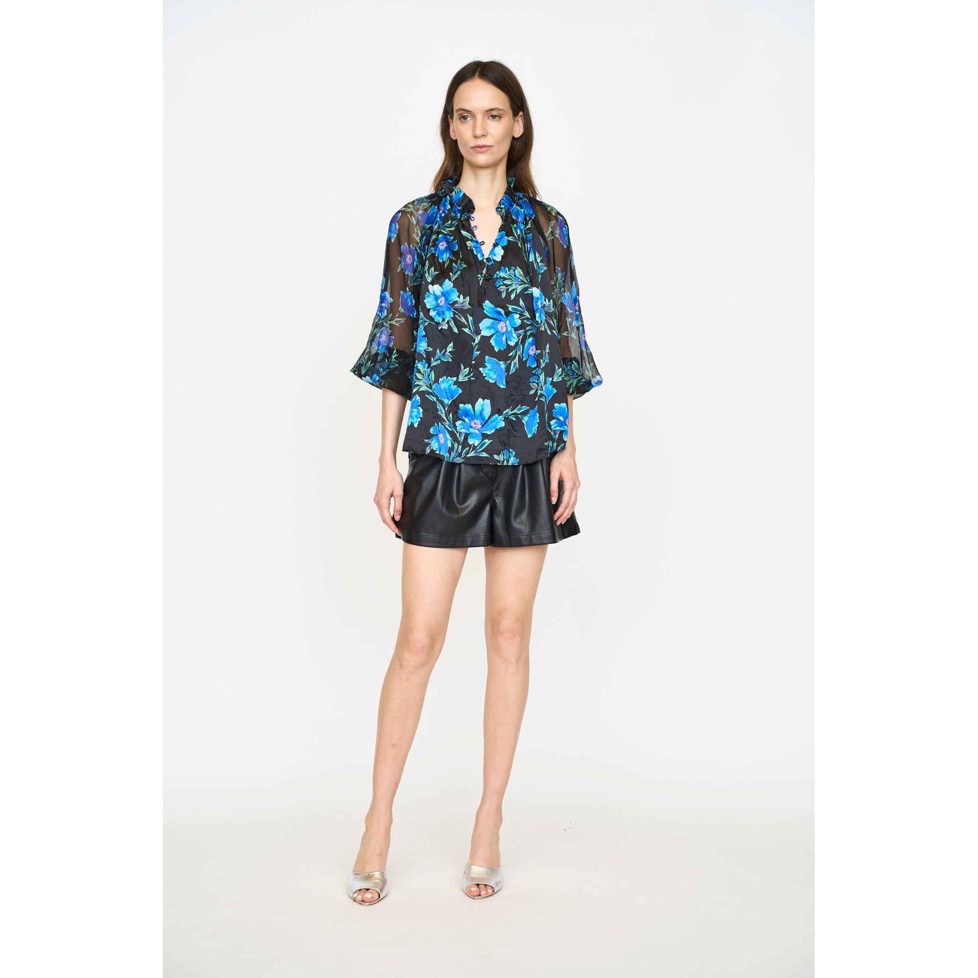 Karla Blouse | Sapphire Poinsettia