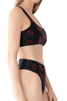 Kiss Hand - Beaded Embellished Bikini Top - Black - Self - Adore