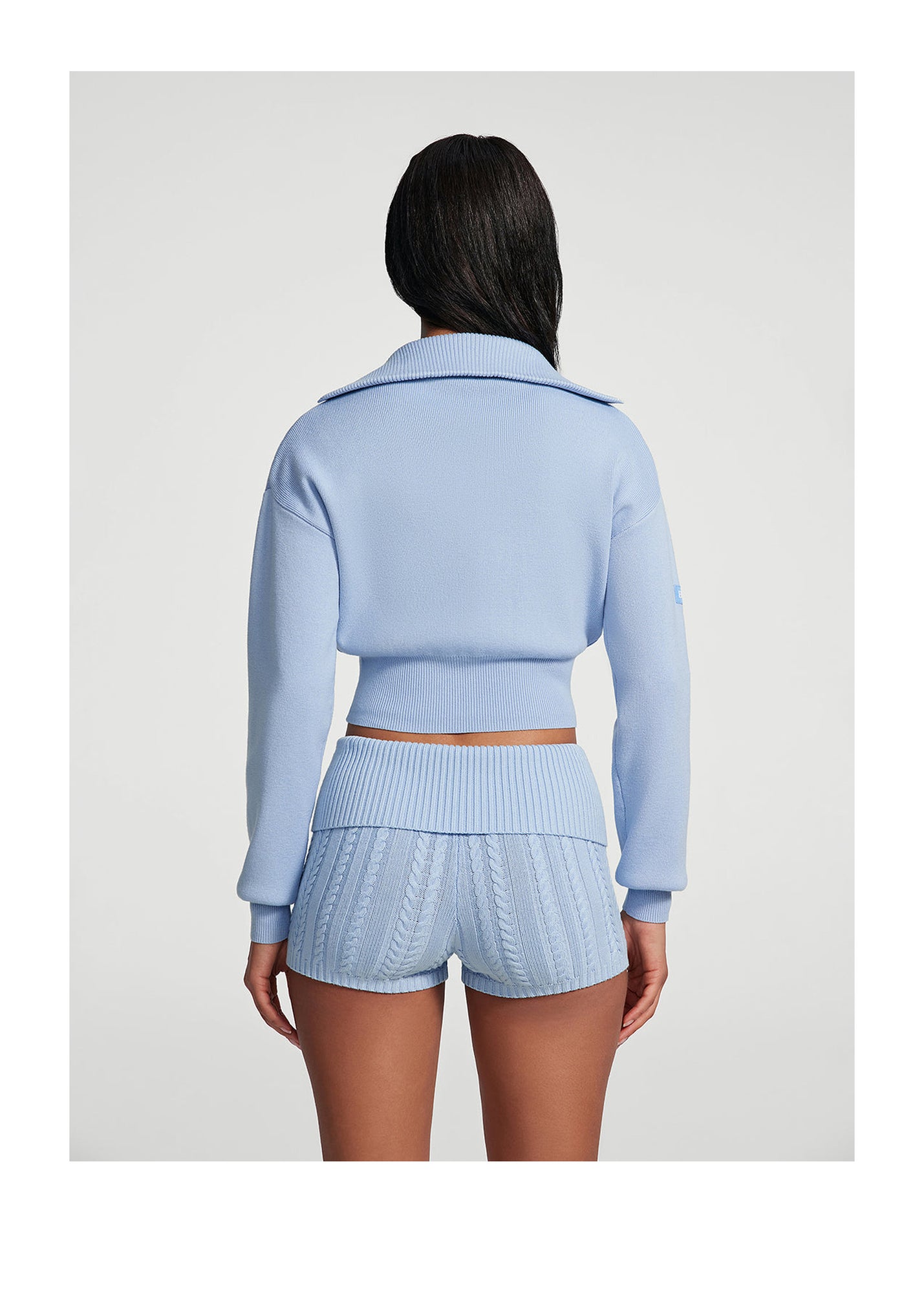 Knit Cropped Zip-Up Jacket | Sky Blue