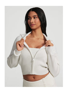 Knit Cropped Zip-Up Jacket | White