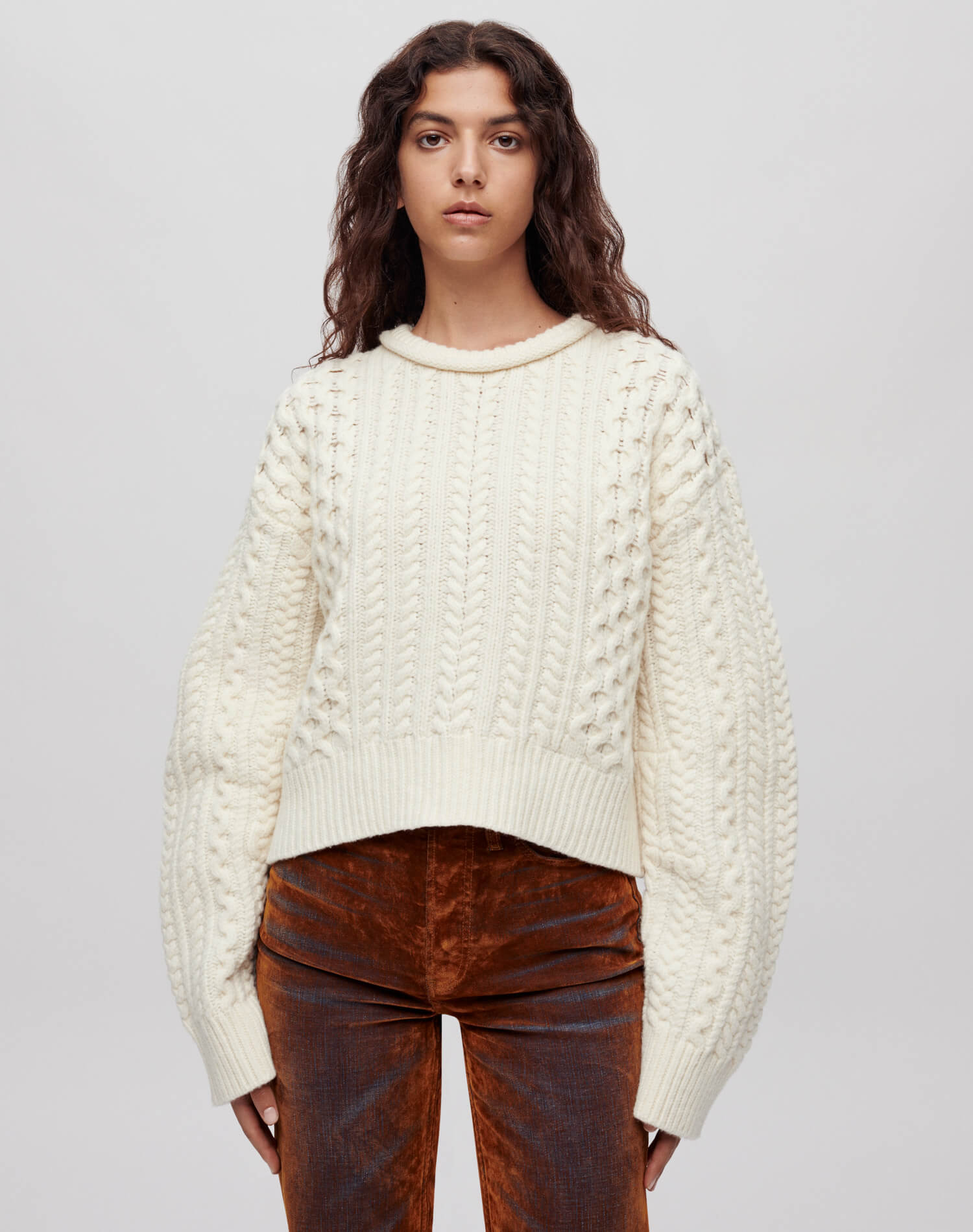 Crewneck Cable Knit Pullover | Ivory