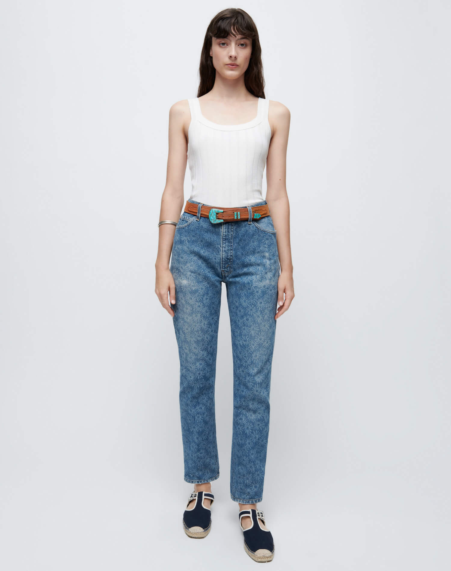 Womens | Upcycled Vintage | 70s Straight | One-of-a-kind | Indigo Daisy Floral