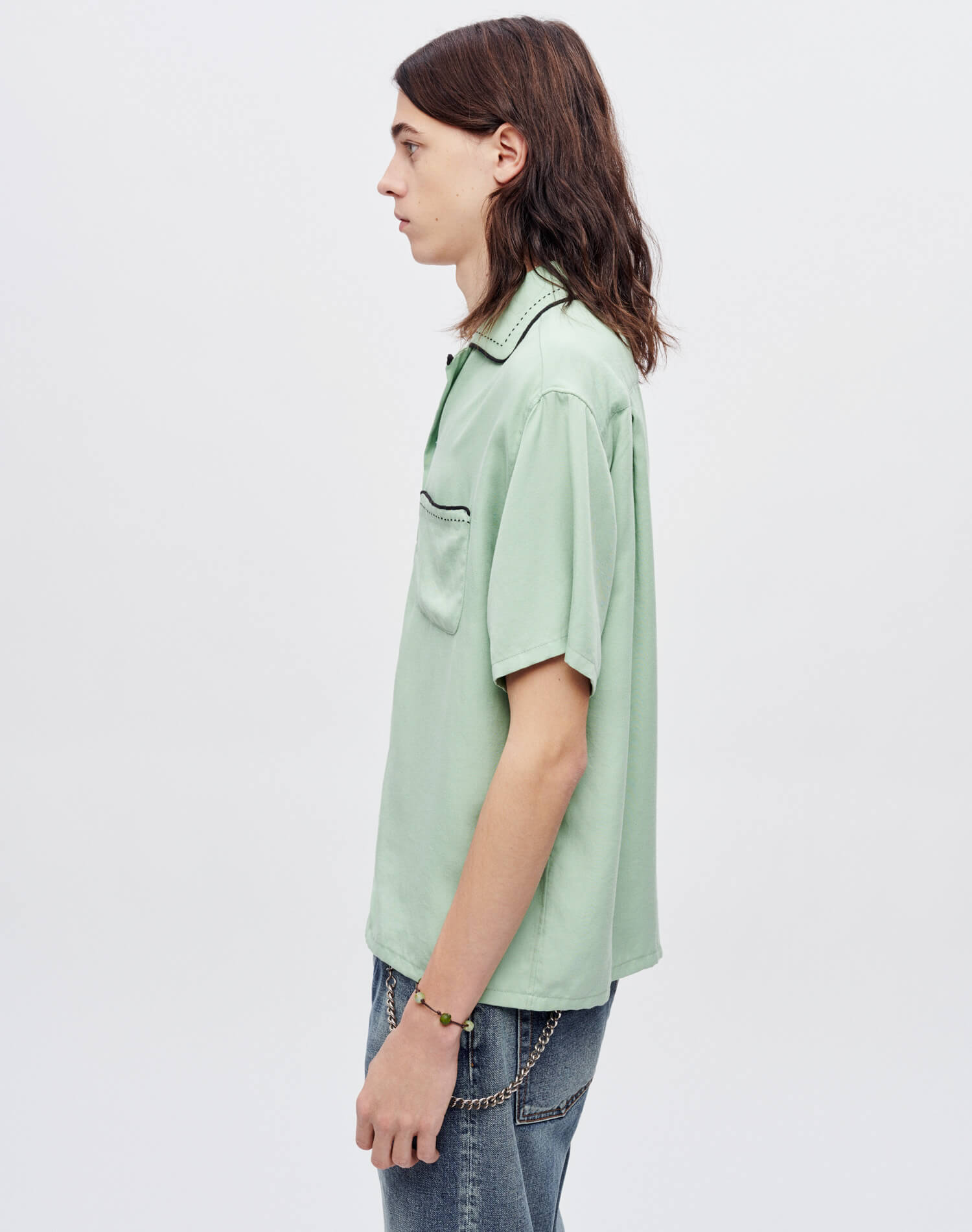 Mens | Sashiko Bowling Shirt | Pale Green