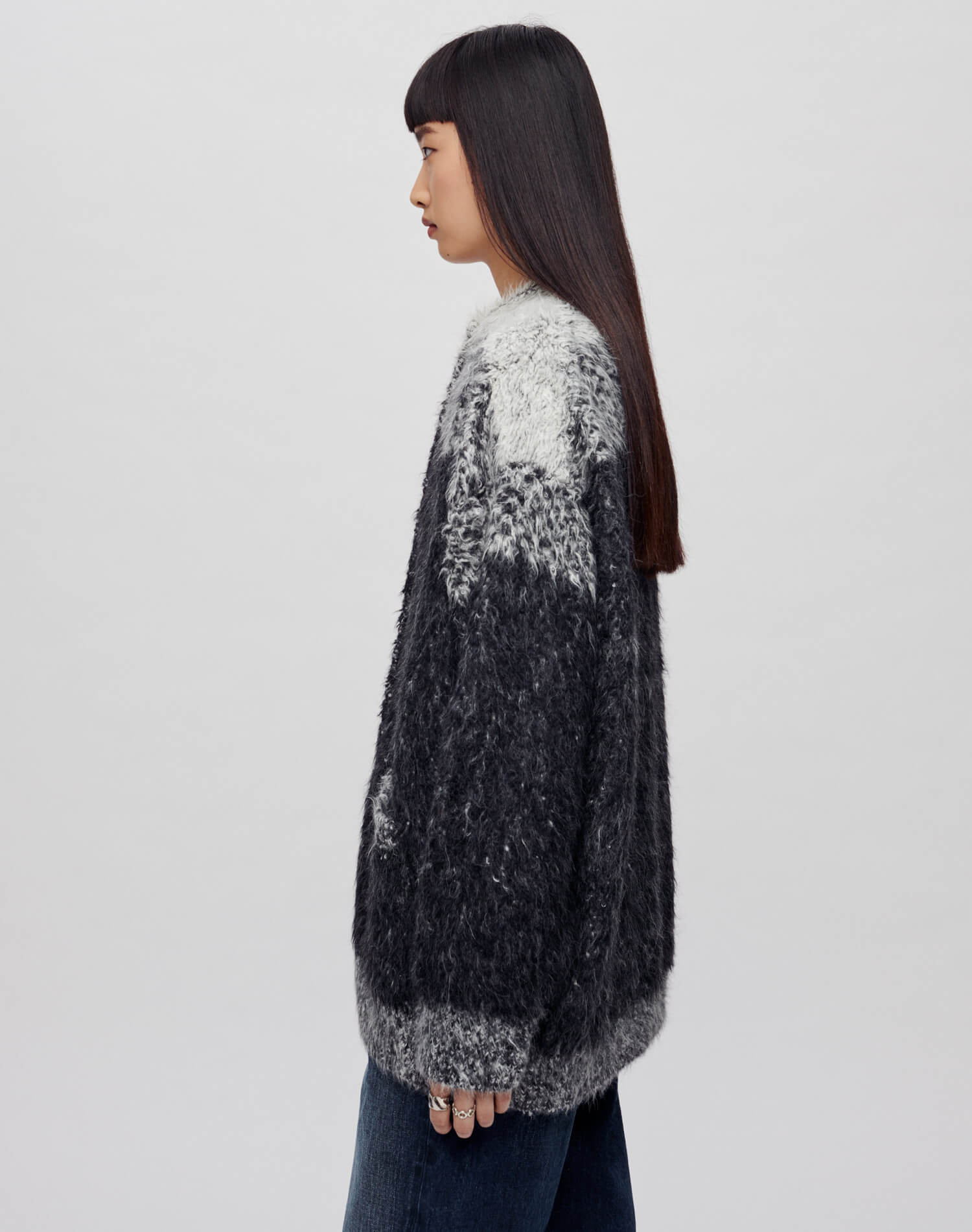 Oversized Crew Cardigan | Degrade Jacquard