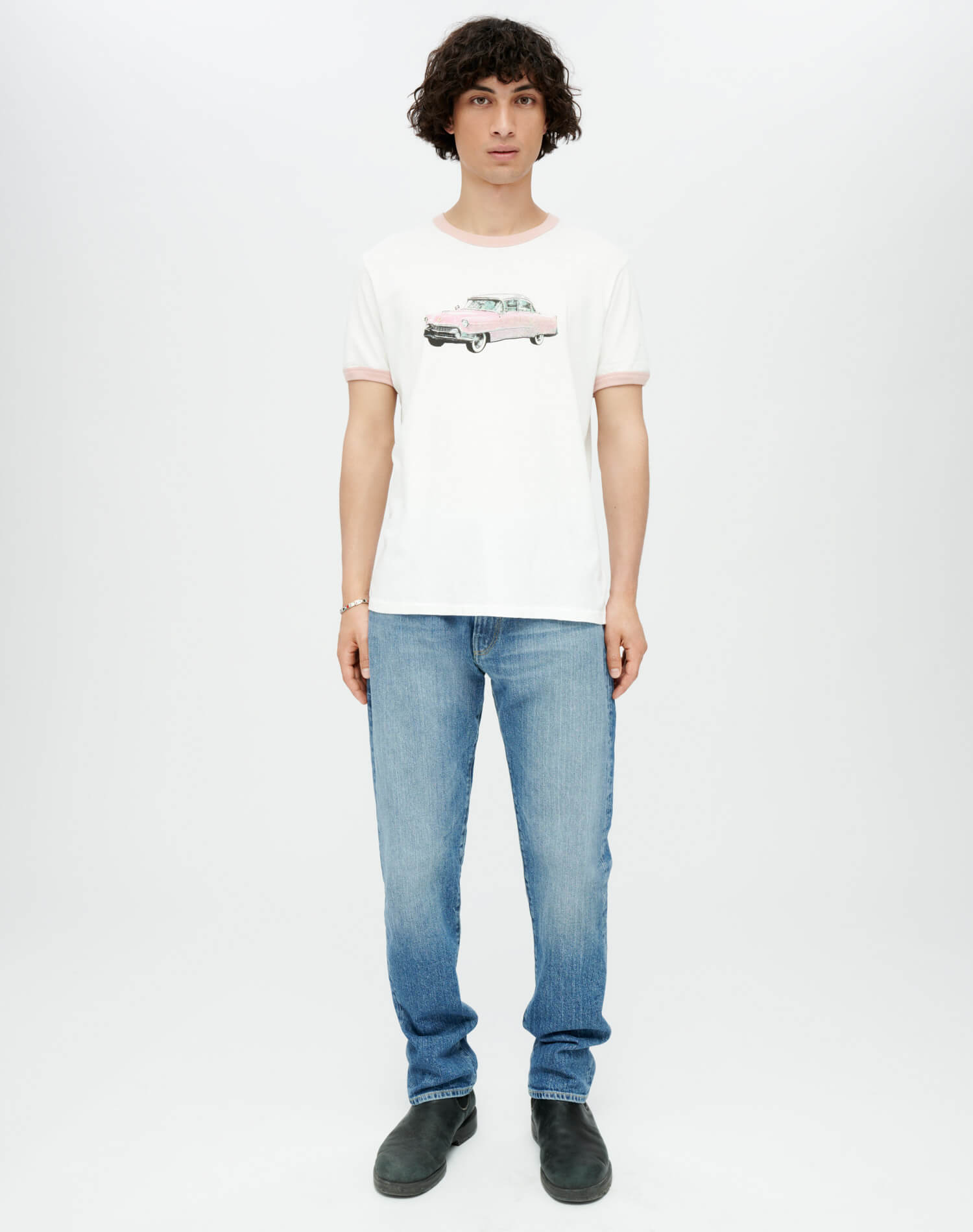 Ringer "Pink Caddy" Tee | Old White Pink