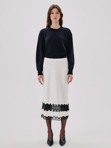 Another Tomorrow Lace Inset Skirt in White/Black – Viscose Women's Skirt